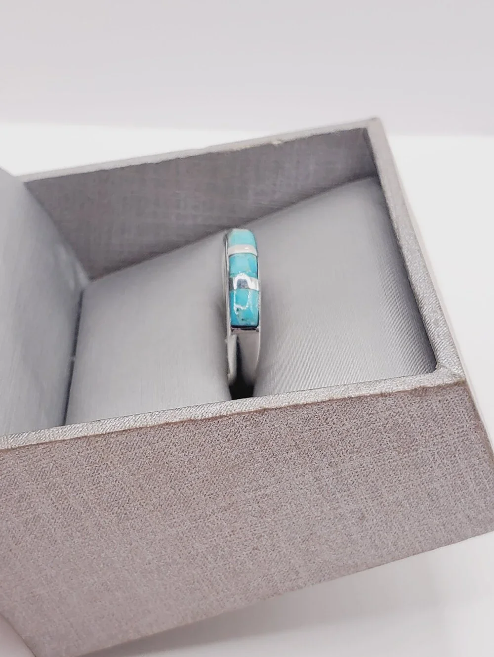 1 Carat Kingman Turquoise Inlay Bar Band Ring In 925 Sterling Silver